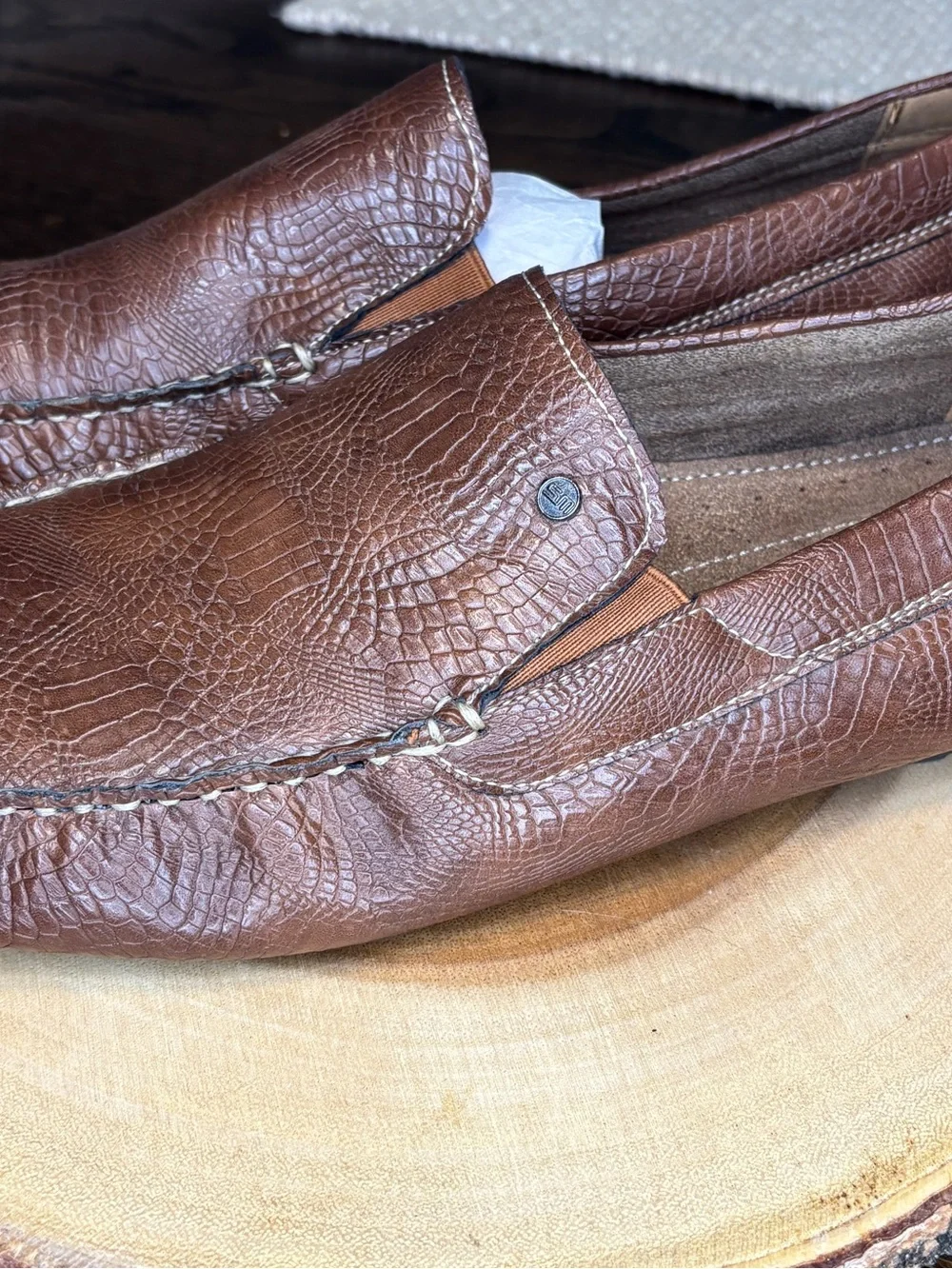 Steve Madden Men's Brown Textured Leather Slip-On Loafers
